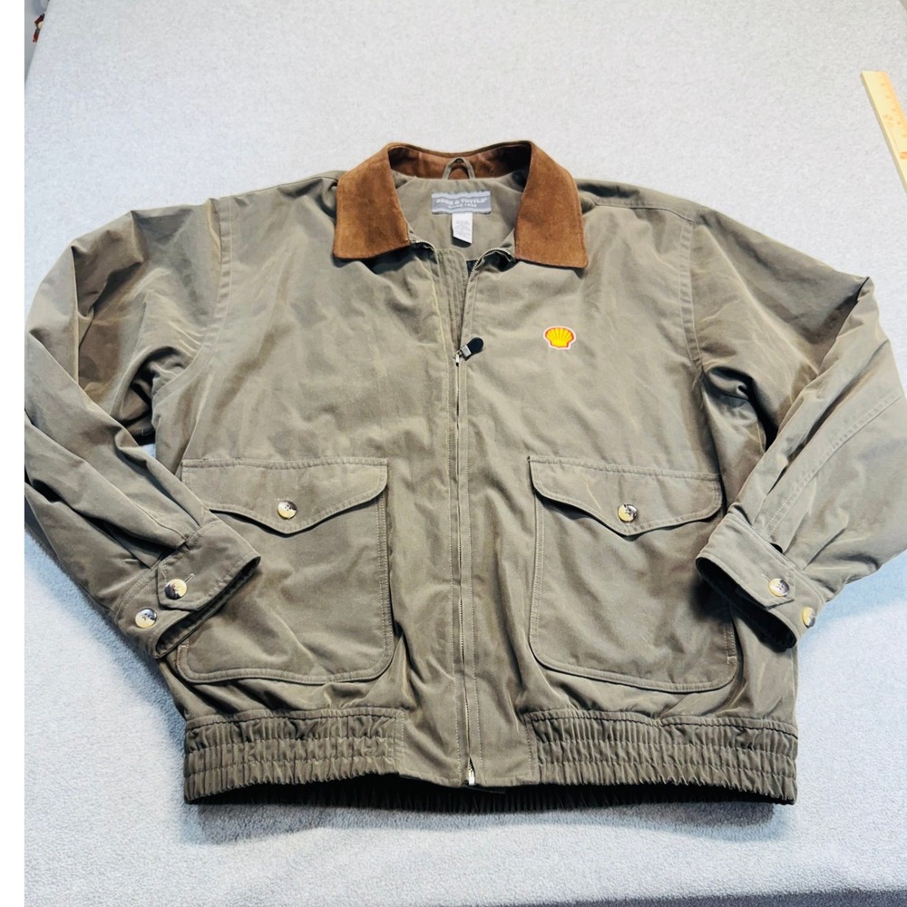 Vintage Page & Tuttle Bomber Jacket Mens XL Green Shell Oil Logo Workwear Zip